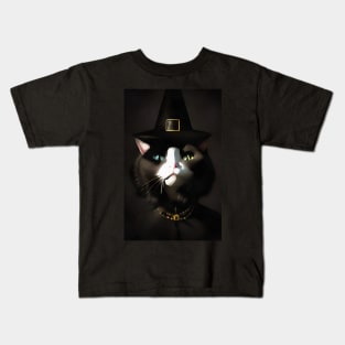 Cat witch with blue and green eyes Kids T-Shirt